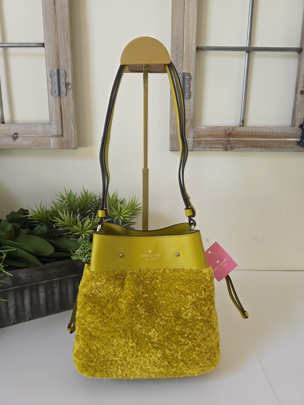 Kate Spade Yellow Shearling Bucket Bag - Picture 5 of 11